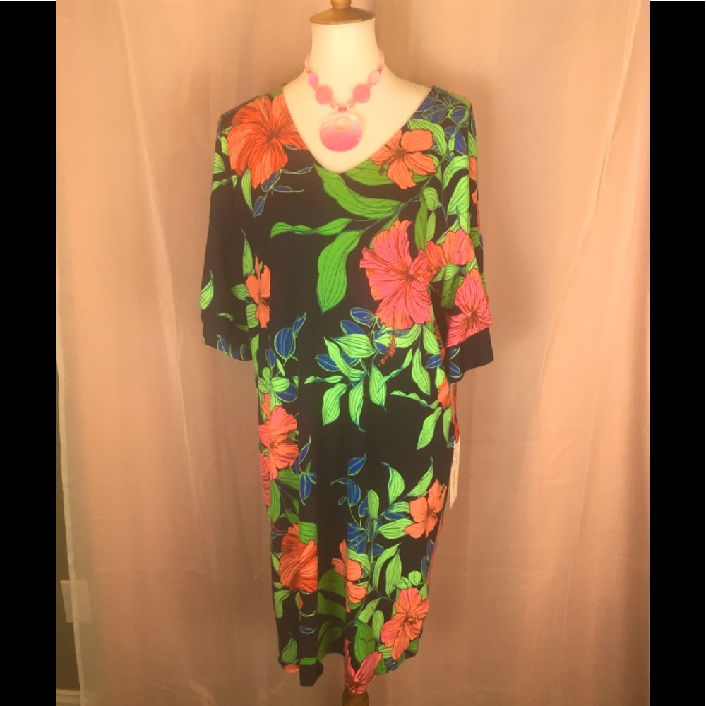 Ruby Rd. Tropical Floral Shift Dress M FREE SHIP